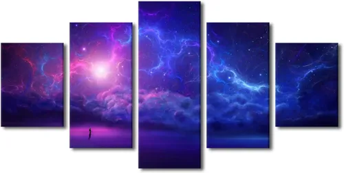 Vista 27 de Pintura en lienzo colorida para sala de estar, 5 paneles, impresiones abstractas sobre lienzo, arte de pared para sala de estar, dormitorio
