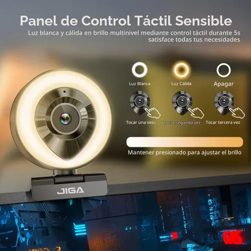 Vista 3 de Cámara web para computadora 1080P con micrófono doble, luz derecha ajustable, cámara web para PC, enfoque automático avanzado con trípode, cámara