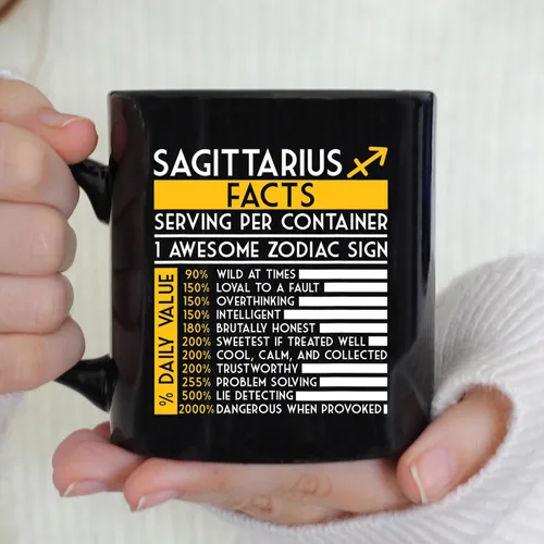 Vista 3 de TODOLIA Taza de café de 11 onzas con hechos de Sagitario, regalo de cumpleaños con signo del zodiaco, taza brillante de cerámica con símbolo