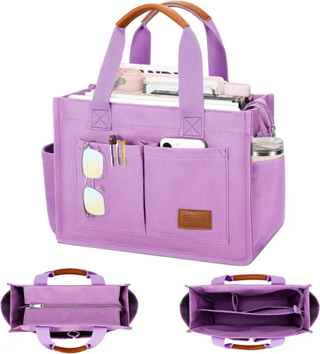 Vista 10 de Bolso grande de lona con compartimentos y cremallera para mujer de KKXIU, bolso cruzado, de trabajo, bíblico, de mensajero con bolsillos