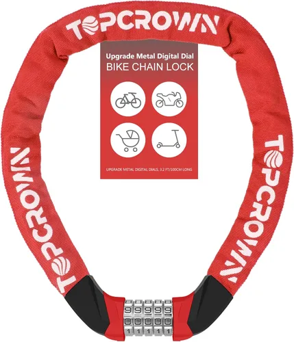 Vista 11 de Topcrown Cerradura de cadena para bicicleta, diales digitales de metal mejorados, 3.2 pies de largo, alta seguridad, resistente, antirrobo