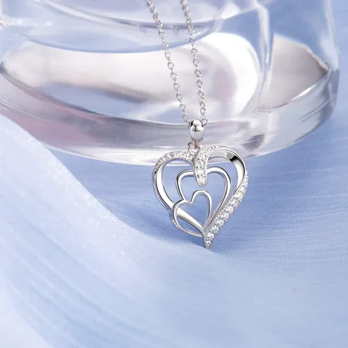 Vista 5 de Regalos para abuela, collar de corazón de plata de ley 925 con relleno de oro blanco de 18 quilates, regalos de cumpleaños de nietos para mujeres