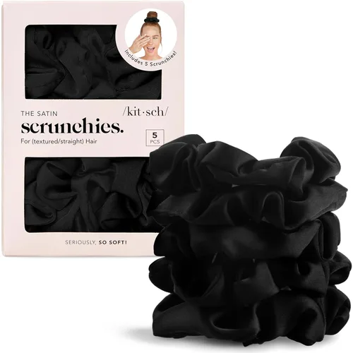 Vista 29 de Kitsch - Coleteros de satén para mujer, bandas para el cabello sin daños, cameo, 5 piezas Wake Up Frizz-Free, No Crease Hair Ties, Softer Than