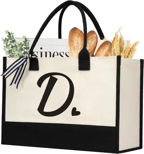 Vista 11 de shenee Initial Canvas Tote Bag, Personalized Beach Bags Gift for Women