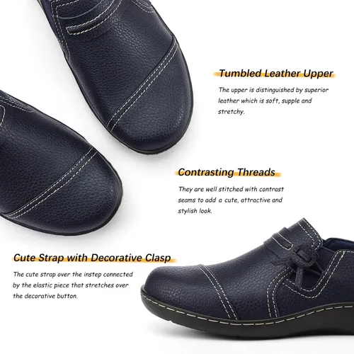 Vista 3 de LAZYPOP Mocasines de cuero clásicos y cómodos para mujer, bonitos zapatos de vestir informales, ligeros, para caminar, zapatos planos