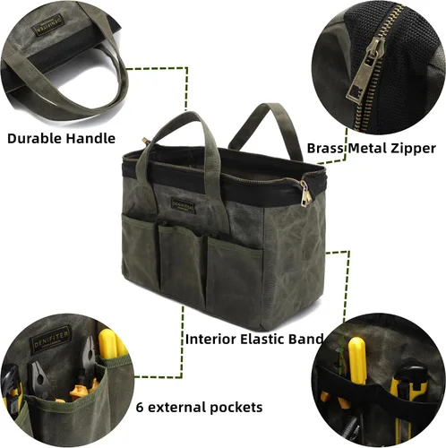 Vista 3 de Bolsa de herramientas de 13 pulgadas, bolsa de herramientas de boca ancha resistente al agua de servicio pesado, bolsa de herramientas con asa
