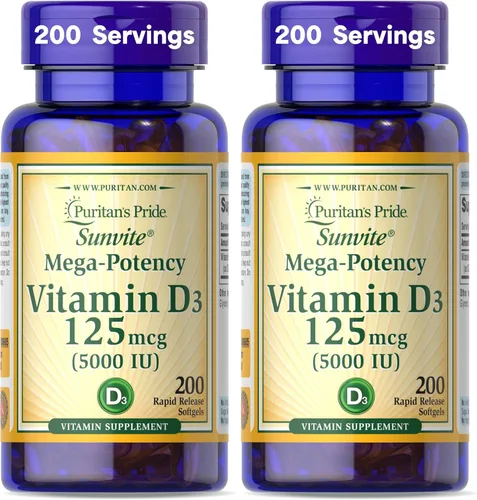Vista 8 de Suplemento dietario Puritan's Pride con vitamina D3 5000, 200 cápsulas