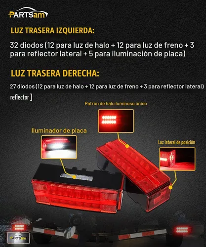 Vista 4 de Partsam Kit de luces LED sumergibles de perfil bajo, luces LED rectangulares para remolque, halo resplandor con arnés de cableado de 25 pies, luces