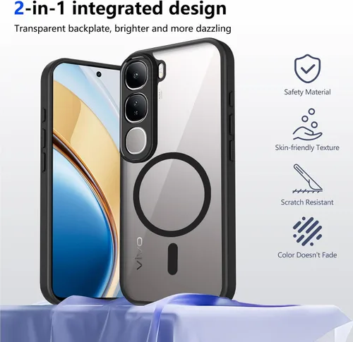 Vista 487 de Funda magnética transparente compatible con Xiaomi 17T, color negro 2 en 1 PC + TPU cubierta de teléfono a prueba de golpes, carcasa protectora