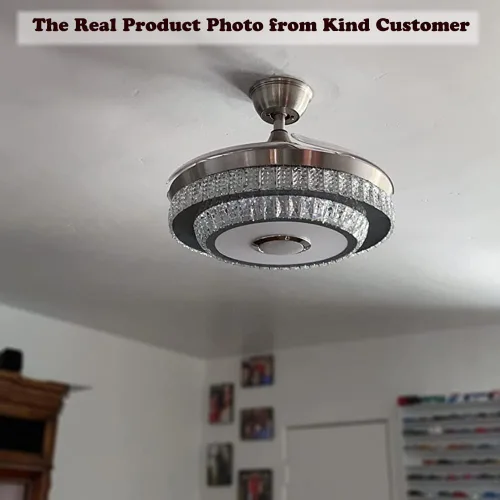Vista 7 de Fandian Ventilador de techo de cristal moderno de 42 pulgadas con luces de control remoto, lámpara retráctil inteligente, lámpara Bluetooth