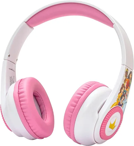 Vista 2 de eKids Disney Princess - Auriculares Bluetooth con EZ Link+, auriculares inalámbricos con micrófono y cable de audio, auriculares para niños