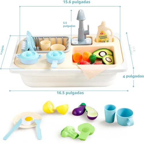 Vista 2 de Beright Juguetes para fregadero de cocina, juguetes de fregadero para niños pequeños con grifo mejorado, juguetes de simulación con agua corriente