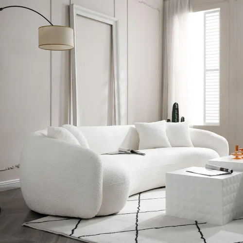 Vista 7 de WILLIAMSPACE Sofá curvado de 101 pulgadas, moderno sofá boucle tapizado de gran tamaño con 4 almohadas, sofá de peluche de 4 asientos para sala