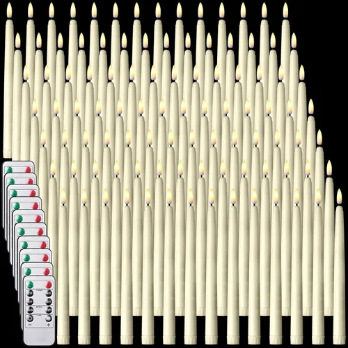 Vista 15 de Tuanse Paquete de 20 velas cónicas parpadeantes sin llama a granel con control remoto y temporizador, candelabros LED de Adviento a pilas para Beige