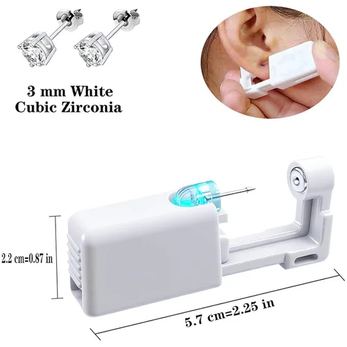 Vista 5 de Kit de piercings de oreja, kit de perforación de oreja sin dolor, kit de pistola de perforación de oreja fácil de usar con aretes de plata de 0.118