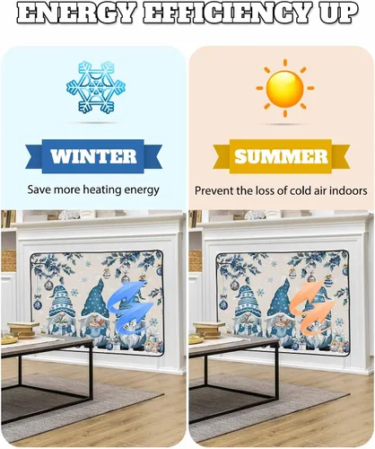 Vista 4 de Cubierta magnética azul para chimenea, detiene la pérdida de calor, pantalla de chimenea para interiores, bolas de gnomos de Navidad, árbol de copo