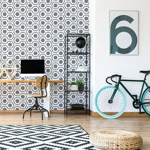 Vista 3 de NAKLEO Plantilla de pintura de pared de tamaño grande, 23.2 x 37.4 pulgadas, plantilla hexagonal de plástico reutilizable, papel tapiz