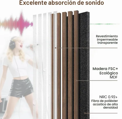 Vista 2 de Paneles de pared de madera acústica de 47.6 x 23.6 pulgadas, paneles de madera a prueba de sonido para paredes, panel acanalado 3D para decoración