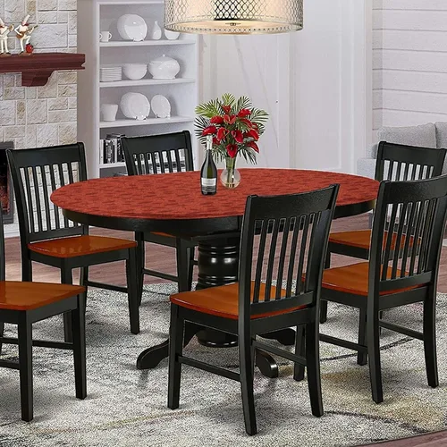 Vista 2 de Mantel ajustable ovalado, color naranja quemado con bordes elásticos y bordes elásticos, para mesa con estampado de pétalos de flores y encaje