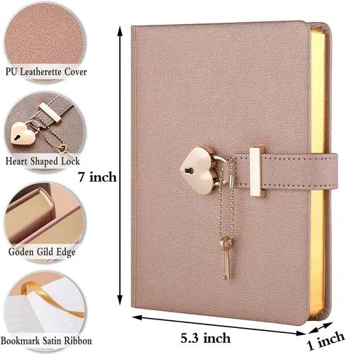 Vista 4 de Diario con cerradura en forma de corazón con llave, cubierta de cuero sintético, organizador personal, cuaderno secreto para niñas y mujeres
