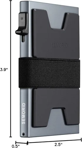 Vista 10 de Cartera delgada de aluminio para hombre, placa trasera expandible duradera, bloqueo RFID, billetera desplegable de metal minimalista, con capacidad