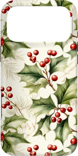 Vista 22 de Lindo diseño de bayas de acebo y hojas de Navidad para el caso de Navidad para iPhone 16