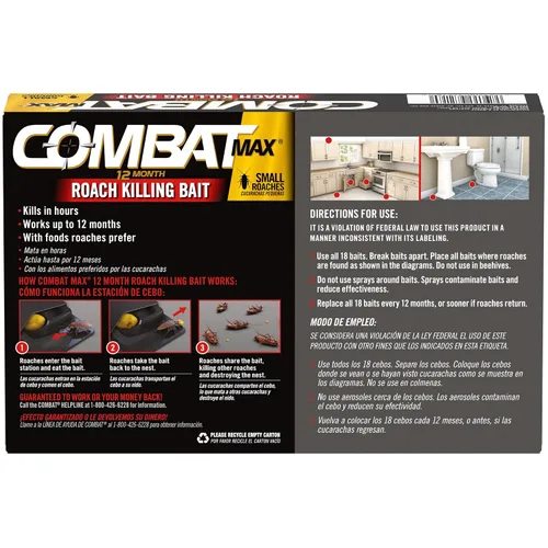 Vista 6 de Combat Cebo para matar cucarachas de máximo 12 meses, estación de cebo para cucarachas pequeñas, 18 unidades, resistente a los niños, mata
