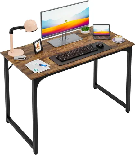 Vista 79 de PayLessHere Escritorio para computadora de 32 pulgadas Negro Escritorio de oficina con marco de metal, pies ajustables Superficie resistente