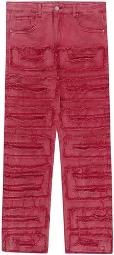 Vista 5 de XYGJZ Pantalones de mezclilla rasgados para hombre, pantalones de mezclilla de pierna recta destruidos sólidos desgastados
