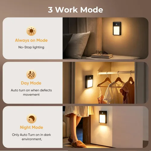 Vista 5 de VST Luces nocturnas con sensor de movimiento, luces de escalera recargables con instalación de succión magnética para interiores, dormitorio