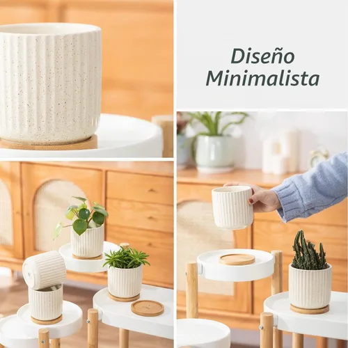 Vista 5 de Macetas de cerámica de 4 pulgadas, beige, juego de 4 Beige (4 pulgadas)