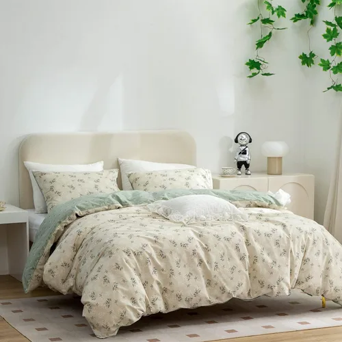 Vista 4 de Juego de ropa de cama de algodón de 3 piezas Twin - Funda nórdica floral reversible con cierre de cremallera 0412AB
