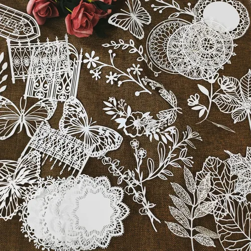 Vista 8 de 40 piezas de suministros para álbumes de recortes, papel de encaje, hojas de mariposa, serie de plumas, suministros de diario, papel decorativo