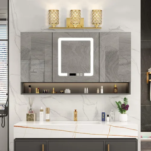 Vista 6 de 3 Luces de Iluminación de Oro para Baño, Luz Moderna de Tocador de Granja, Accesorio de Iluminación de Tocador de Cristal para Cuarto de Polvo