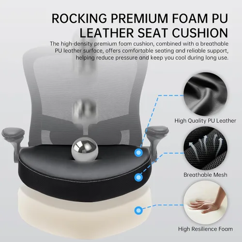 Vista 6 de Silla de oficina, 400 libras, ergonómica y resistente, con soporte lumbar ajustable, silla de computadora de malla transpirable con reposabrazos