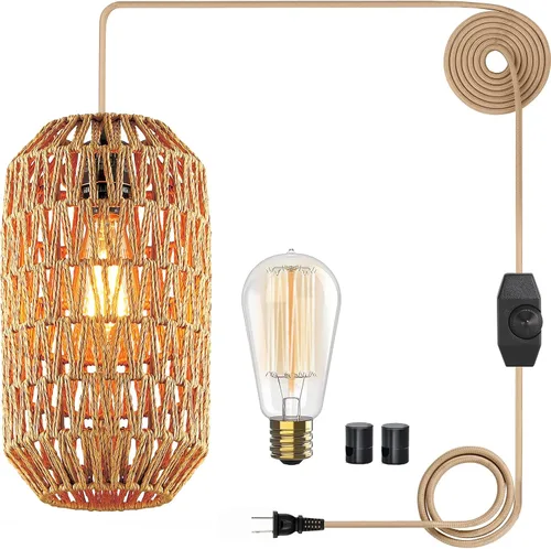 Vista 9 de Ruzectt Luminarias Colgantes Luces Colgantes de Ratán Negro para Isla de Cocina con Cable de Algodón Dorado Ajustable de 72 pulgadas, Lámpara