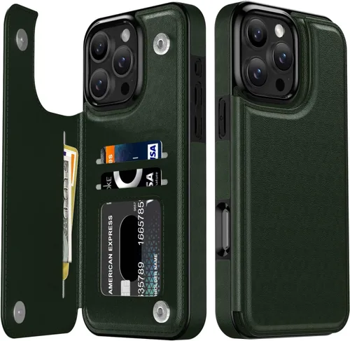 Vista 225 de LETO para iPhone 15 Pro Funda tipo cartera - Tapa tipo folio con patada - Diseños de moda - Tarjetero - Funda protectora para mujeres y niñas - 6.1