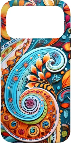 Vista 22 de Vivid Blue and Orange Paisley Floral Art Case for iPhone 17