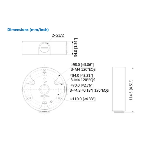 Vista 5 de PFA136 Caja de conexiones impermeable para torreta Dahua IP Dome y cámara de globo ocular, color blanco, 1 paquete