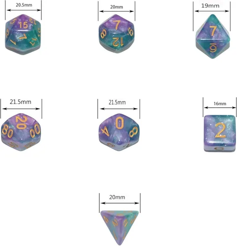 Vista 3 de SmartDealsPro 6 x 7 juegos (42 piezas) juegos de dados poliédricos con purpurina con bolsas para DND RPG MTG Dungeon and Dragons tablero de mesa