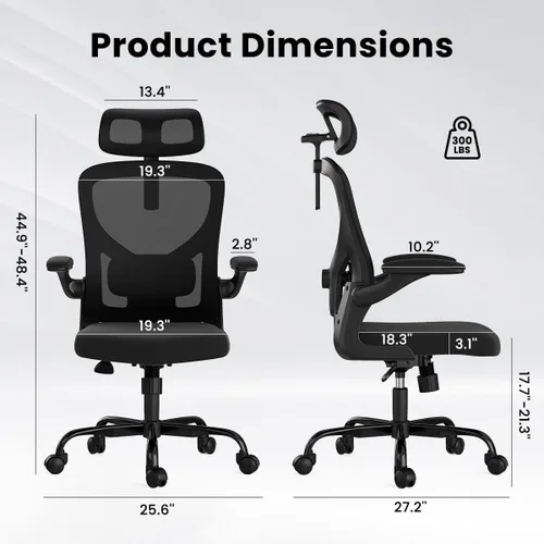 Vista 2 de Ergonomic Office Chair with Headrest, Breathable Mesh Office Chair with Wheels, High Back Computer Chair with Armrests and Adjustable Lumbar Support