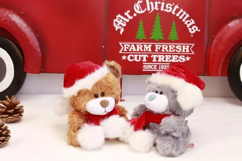 Vista 6 de Plushland Adorable oso de peluche suave y peludo, animal de peluche, juguetes de vacaciones, recuerdos de fiesta de Navidad para niños