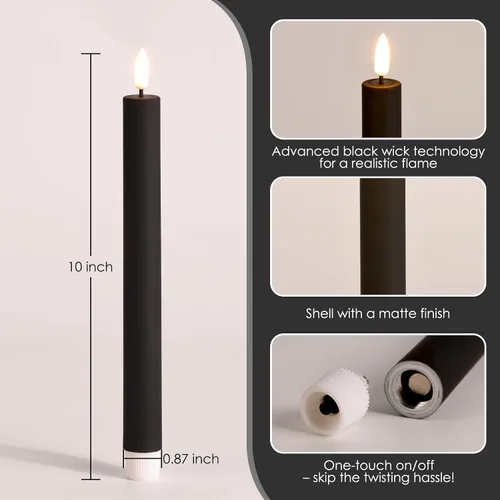 Vista 2 de Velas sin llama negras con control remoto, velas de LED realistas parpadeantes, operadas a batería, juego de 6