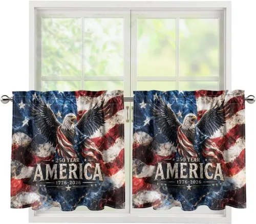 Vista 60 de God Bssing You Tier Curtains for July 4Th 2026 27.5x24 2 Panels Light Filtering Half Window Rod Pocket for Kitchen/Bathroom