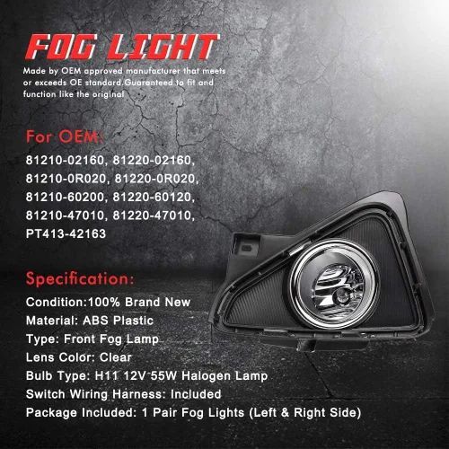 Vista 4 de Luces antiniebla de conducción de repuesto para Toyota RAV4 2016 2017 2018 con bombillas halógenas H16 12V 19W y kit de interruptor y cableado