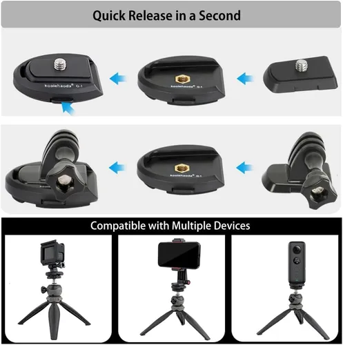Vista 4 de koolehaoda Adaptador de placa de liberación rápida, accesorios para cámara de acción, compatible con Gopro/Selfie Stick/trípode/monopie/cámara
