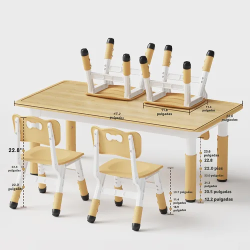 Vista 2 de Set de mesa y 4 sillas para niños Brelley, juego de mesa y sillas ajustables en altura para niños pequeños, escritorio con diseño de grafiti, patas