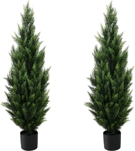 Vista 11 de Árbol topiario artificial de 2 pies, hermosos pinos de cedro sintético, árboles de Navidad, con clasificación UV, arbustos falsos para porche