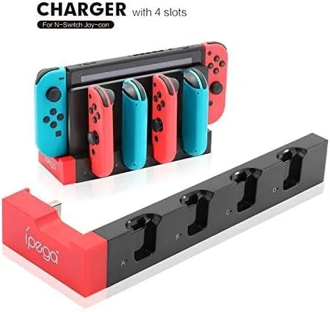 Vista 7 de ECHZOVE Estación de carga para controlador de interruptor, cargador para 4 Joy-Cons con 4 ranuras de carga Joy Con, 2 enchufes USB 2.0 e indicador