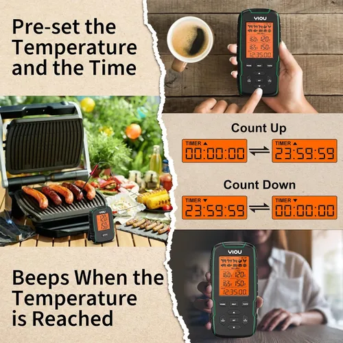 Vista 6 de Termómetro inalámbrico de carne para cocinar, termómetro digital de carne con 2 sondas, termómetro ultra preciso y de comida rápida de 500 pies